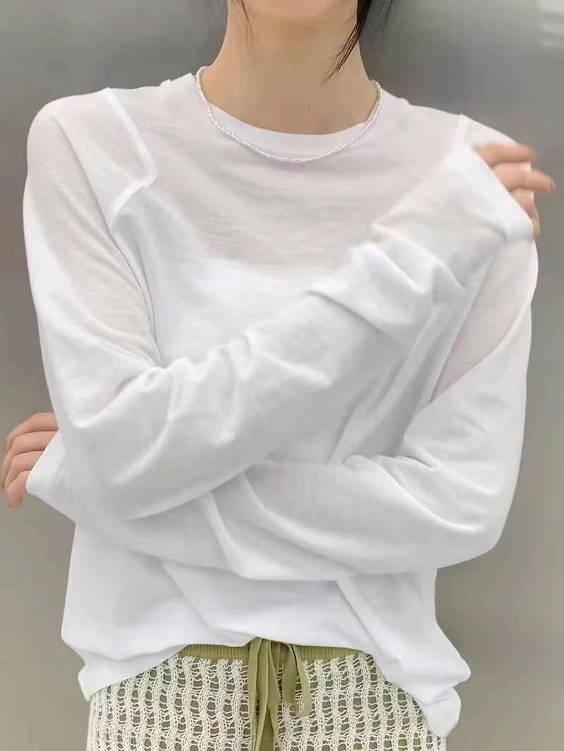 欧洲站2025秋冬新款圆领洋气简约纯色百搭设计舒适长袖T恤女