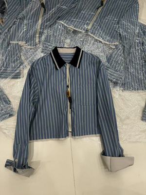 欧洲站2025早秋新款欧货时尚翻领拼色洋气竖条纹短款休闲衬衫女