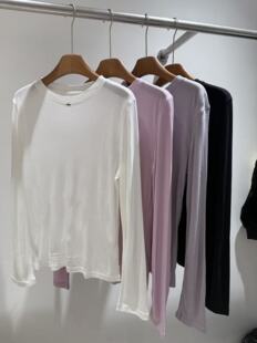 百搭圆领纯色简约长袖 莱赛尔T恤上衣 欧货时尚 欧洲站2026春夏新款