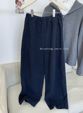 秋冬藏肉复古遮胯显瘦弧形格纹休闲裤阔腿裤女加厚acme ground