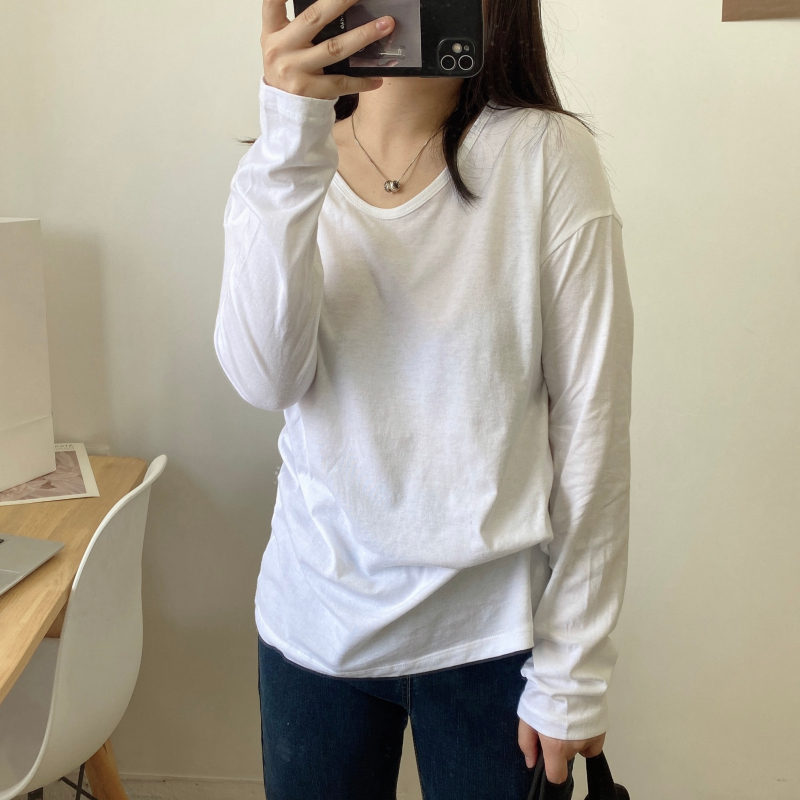 长袖韩版薄u领棉女舒适