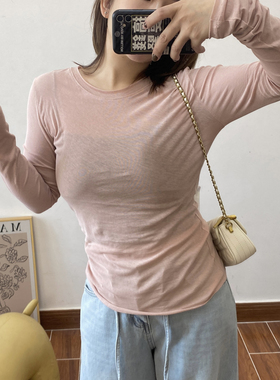 夏季显瘦修身防晒加长袖t恤女打底衫薄款透气舒适清爽打底衫外穿