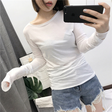修身 显瘦上衣薄款 防晒衣内搭紧身打底衫 大领口长袖 t恤女中长款
