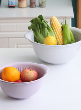 家用双层沥水篮塑料厨房圆形加厚洗蔬菜水果盘多功能收纳筐洗菜盆