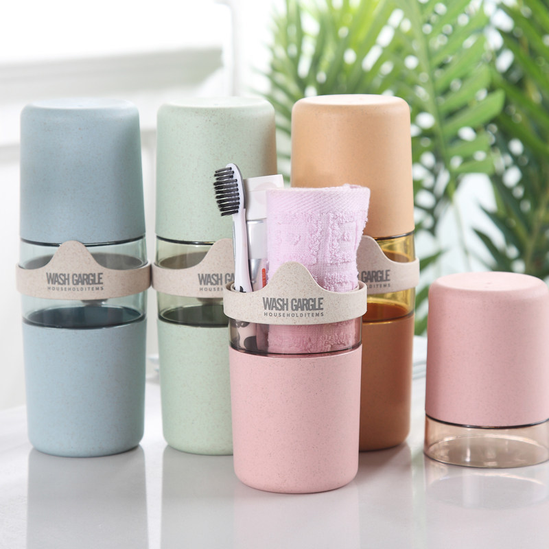 秸秆刷牙杯简约漱口杯创意洗漱套装旅行牙桶牙缸牙刷盒便携式牙具