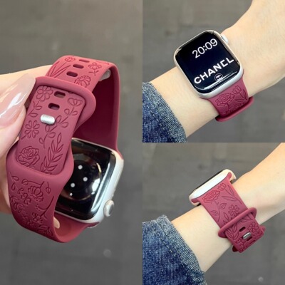 iwatch新款玫瑰花纹硅胶表带