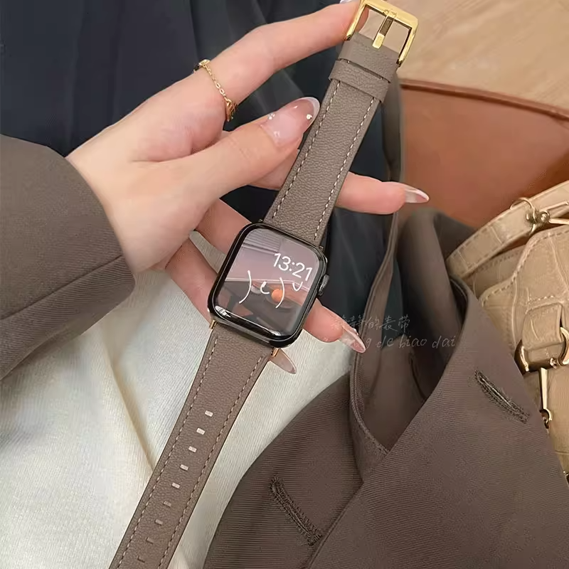 适用苹果手表表带高级感真皮iwatch987654se星光色柔软鱼子酱羊皮 智能设备 智能手表手环表带/腕带 原图主图