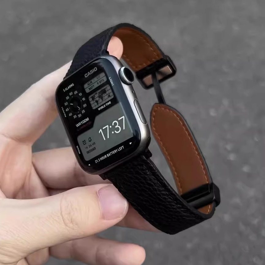 iwatch9真皮荔枝纹磁吸扣S10表带适用苹果手表AppleWatch87男女款