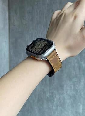 适用watchs8苹果手表表带真皮磁吸男女款iwatch10976代se男女休闲