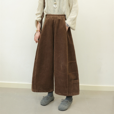 九分阔腿裤灯芯绒女加厚加绒口袋