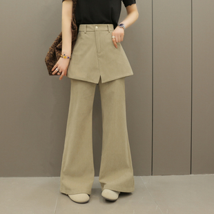 2026春季新款长裤微喇叭裤女高腰裙裤屁帘假两件短裙拖地裤子宽松