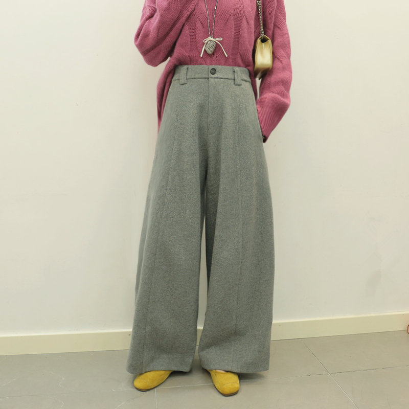 阔腿裤直筒宽松高腰毛呢女厚加绒