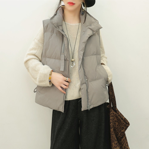 无袖羽绒服拉链白鸭绒马甲背心女