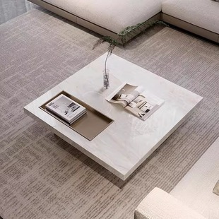 意式极简纯天然奢石卡里冰玉茶几进口纯天然大理石别墅大平层茶几