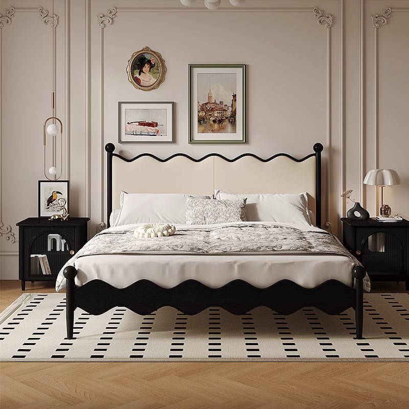 法式奶油风双人床法式复古