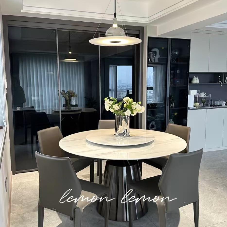 天然爵士白大理石圆餐桌