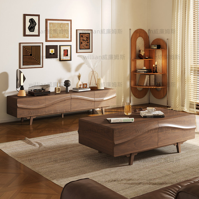 中古风实木电视柜电视柜茶几意式