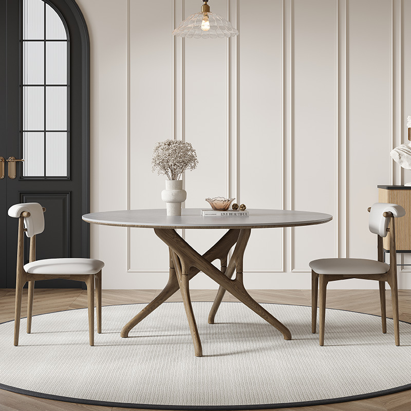 家用简约实木岩板圆桌