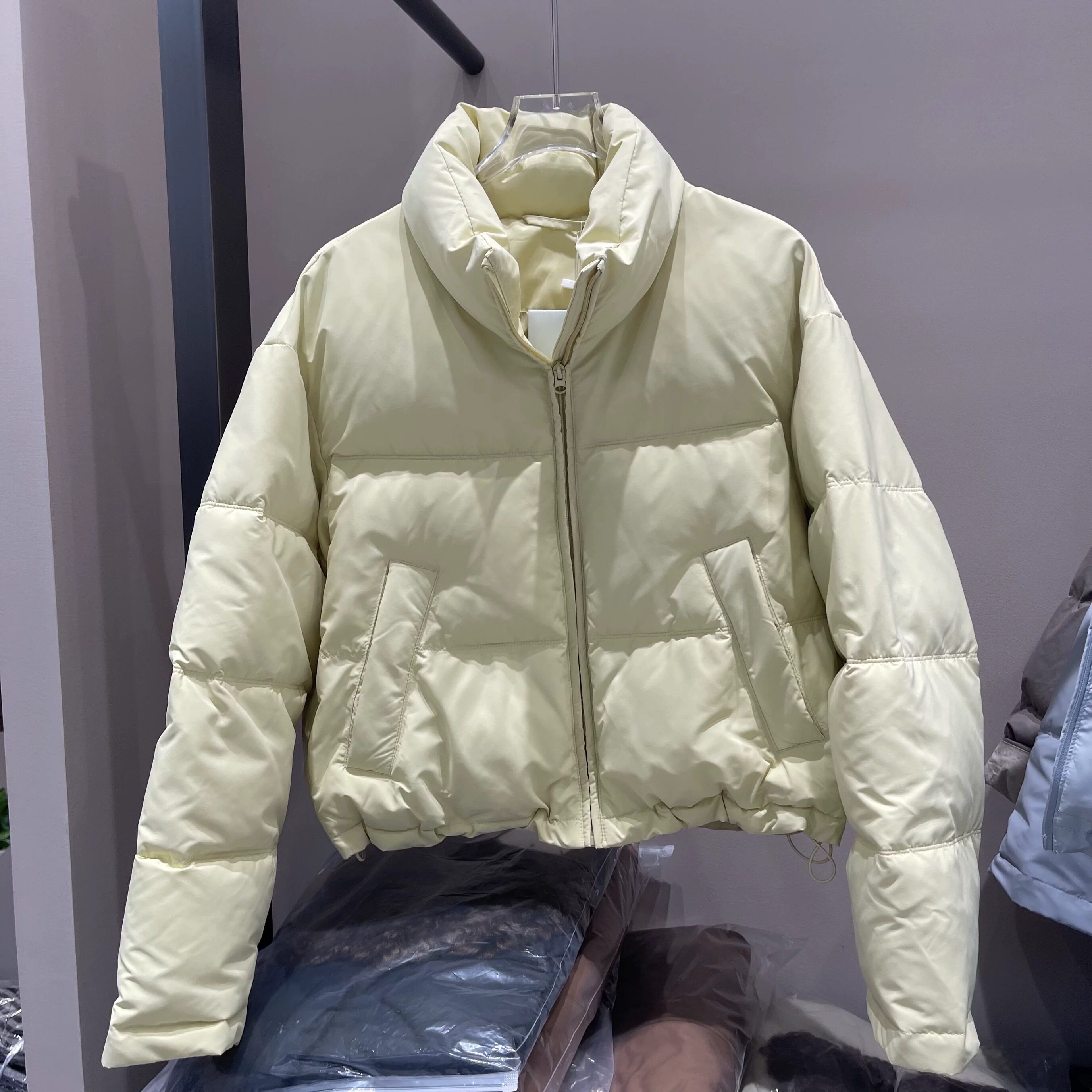 立领简约长袖拉链短款夹棉外套女棉衣/棉服
