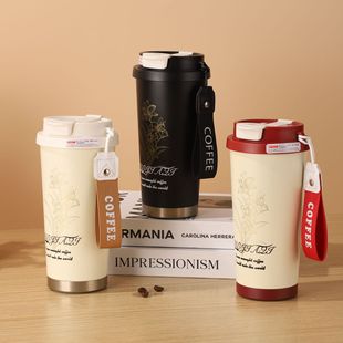316不锈钢铃兰花咖啡杯带提绳车载水杯高颜值便携双饮保温杯定制