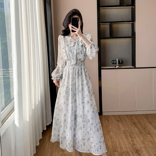 法式碎花连衣裙女春季新款女神范温韩版柔风收腰显瘦约会雪纺长裙