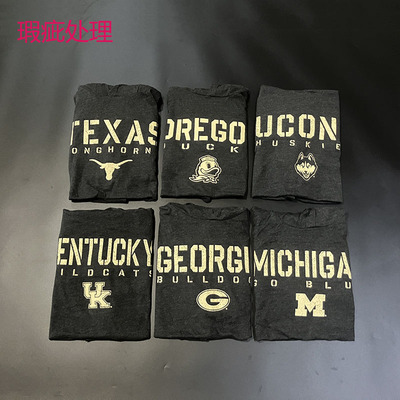 ncaa做旧印花长袖帽衫t恤