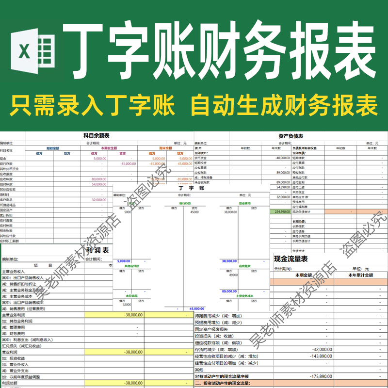 丁字账科目余额表资产负债表利润表现金流量表带公式会计记账凭证 商务/设计服务 设计素材/源文件 原图主图