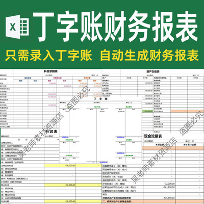 丁字账科目余额表资产负债表利润表现金流量表带公式会计记账凭证