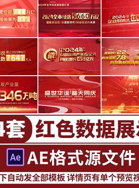 简洁红色科技企业年终业绩增长党政数据统计成果展示总结AE模板