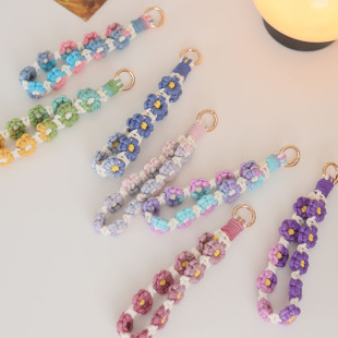 手工编织手机挂绳渐变色花朵手腕手机链钥匙扣斜挎包带相机挂脖绳