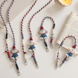 可爱手工编织手机挂绳斜挎手机链复古潮玩小狗手提挂绳相机脖挂带