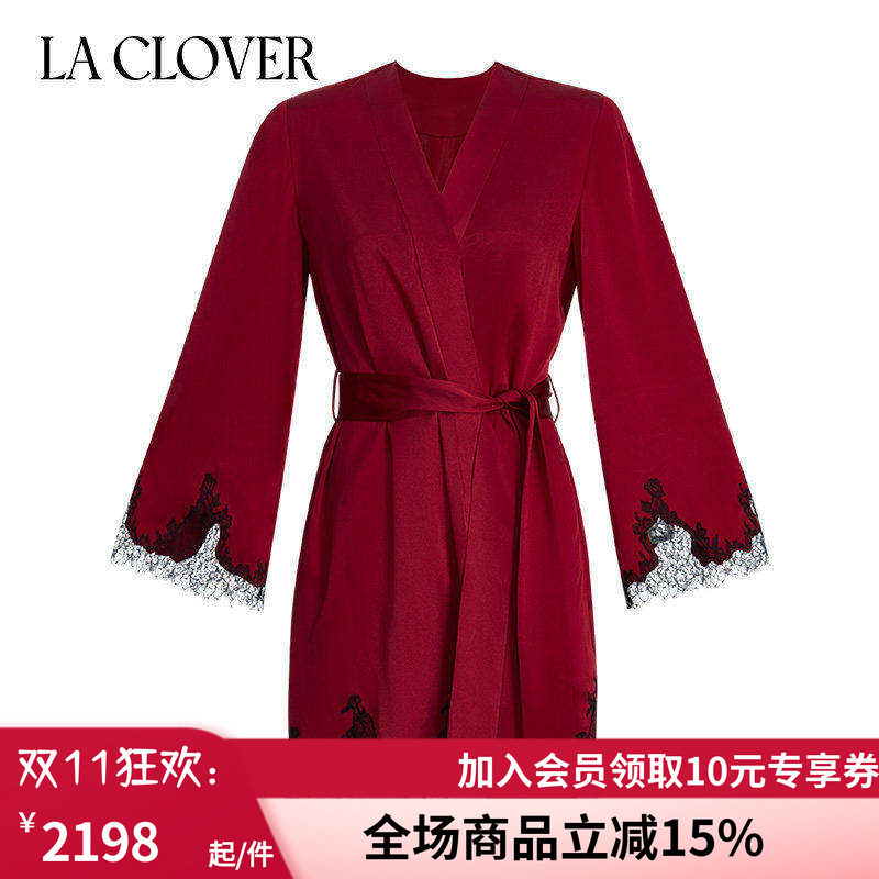 桑蚕丝短睡袍晨袍女大红色婚礼