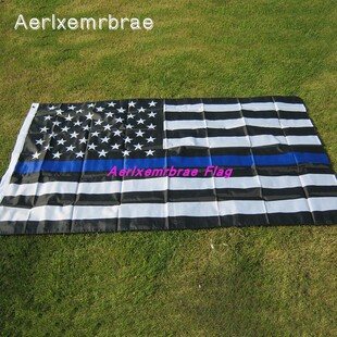 美国蓝条旗90x150cm黑色蓝条美国警察旗 Thin Blue Line Flag