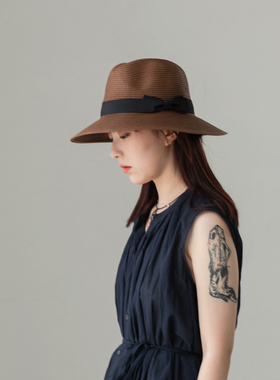 日系复古色夏季草帽女士帽子中折帽爵士帽休闲遮阳防晒沙滩