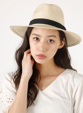 轻薄透气平边宽檐女夏季草帽遮阳帽防晒帽沙滩草帽子米色锥形蝴蝶