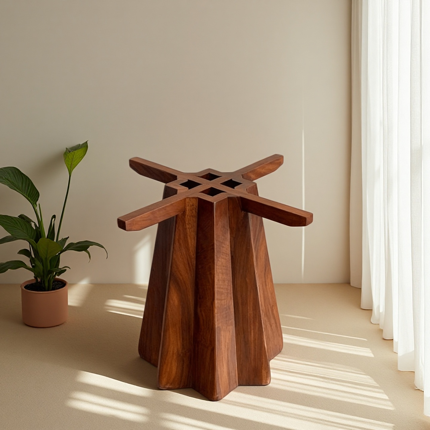 南美胡桃木昙花圆桌支架腿实木桌腿原木脚架大理石餐桌支架岩板腿