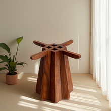 南美胡桃木昙花圆桌支架腿实木桌腿原木脚架大理石餐桌支架岩板腿