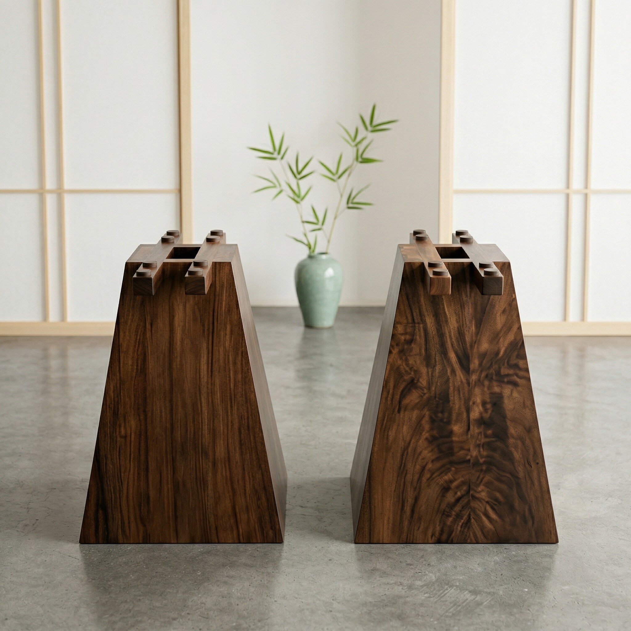 南美胡桃木梯形实木几何桌腿原木支架大板餐桌底座书桌支撑架现货