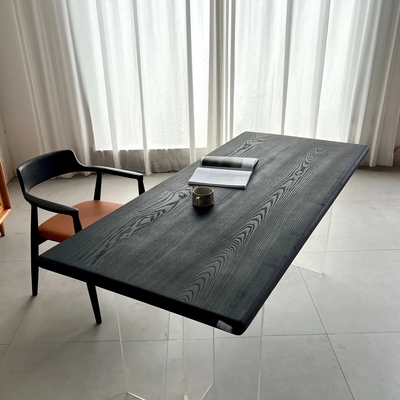 侘寂风骏马黑色实木大板餐桌民宿原木大板桌白蜡木泡茶木桌工作台