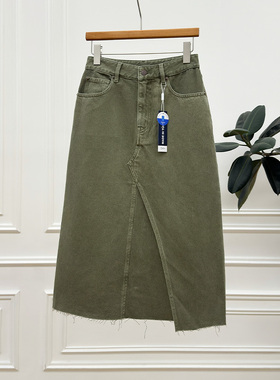 土耳其进口牛仔半裙  双重洗水工艺 显瘦遮胯 高腰开叉毛边-8021