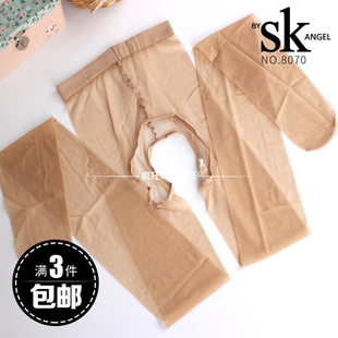 满3件包邮SK8070超薄无痕双面开裆连裤袜 性感超弹免脱镂空丝袜0D