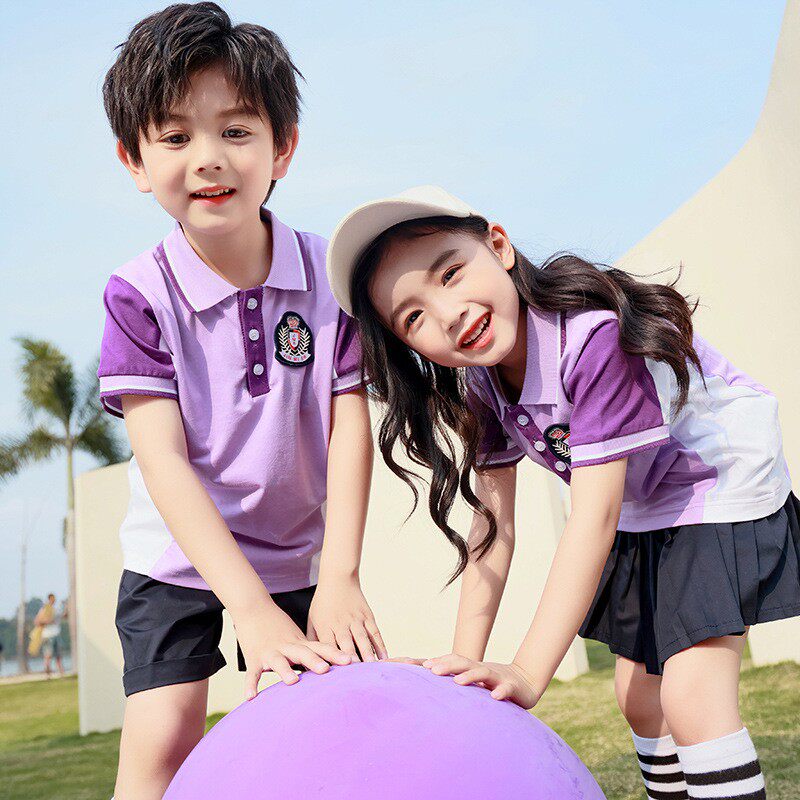 幼儿园园服夏季紫色小学生校服六一男女儿童演出班服夏款短袖Tt恤