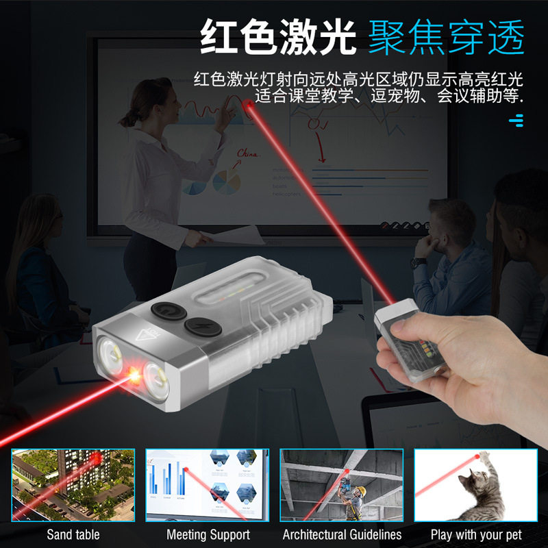新款多功能激光手電筒EDC便携款电筒磁吸工作灯带蜂鸣警报小巧