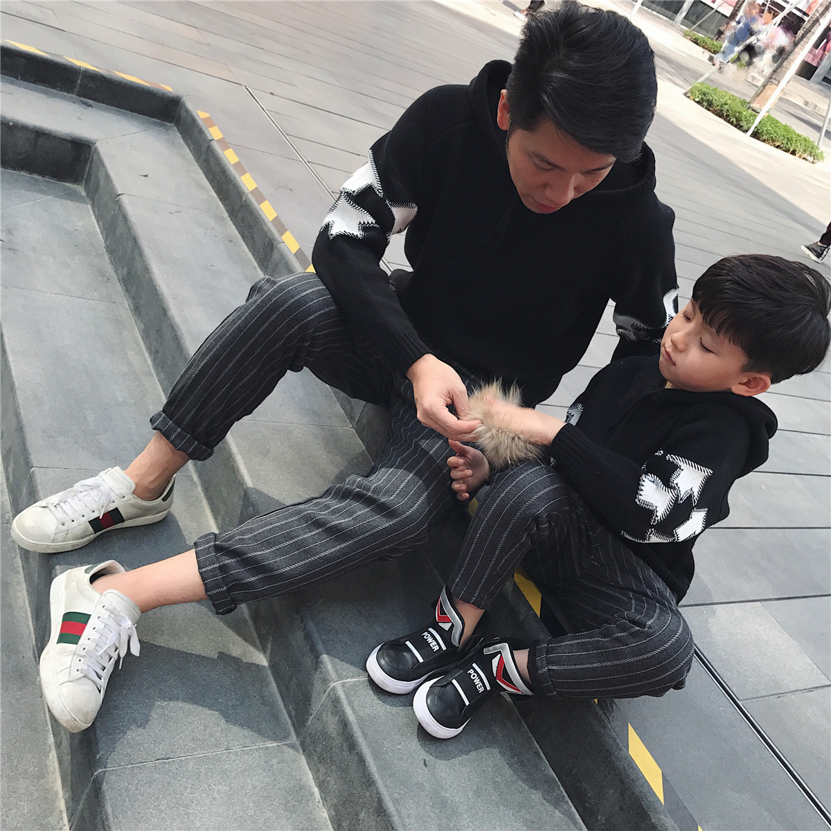 LUSON媽 全家親子裝冬時尚套頭保暖母子裝男寶寶連帽寬松毛衣外套