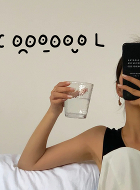 cool搞怪表情贴纸 蓝色眼睛店铺玻璃门橱窗户装饰咖啡服装英文贴