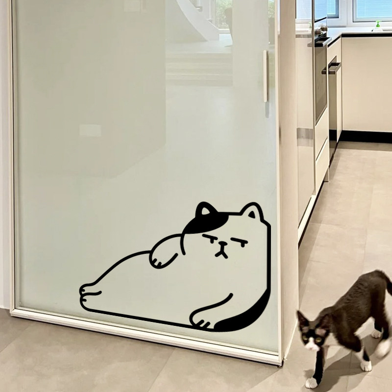 可爱猫咪躺橱窗玻璃门装饰贴纸 厨房卡通防撞宠物店吧台防水墙贴,家居饰品,软装墙贴,淘宝优惠券,粉丝福利购,淘宝优惠卷
