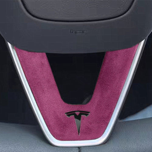 适用特斯拉方向盘贴model3modelY焕新款YL改装配件车标贴翻毛皮