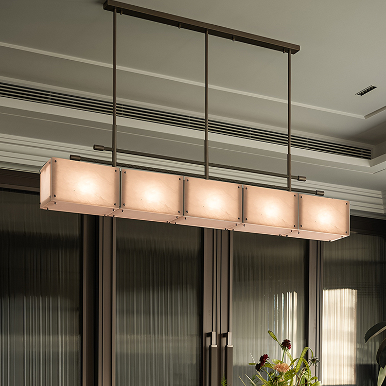 现代轻奢云石吊灯酒店会所茶室吧台极简长吊灯设计师别墅餐厅吊灯