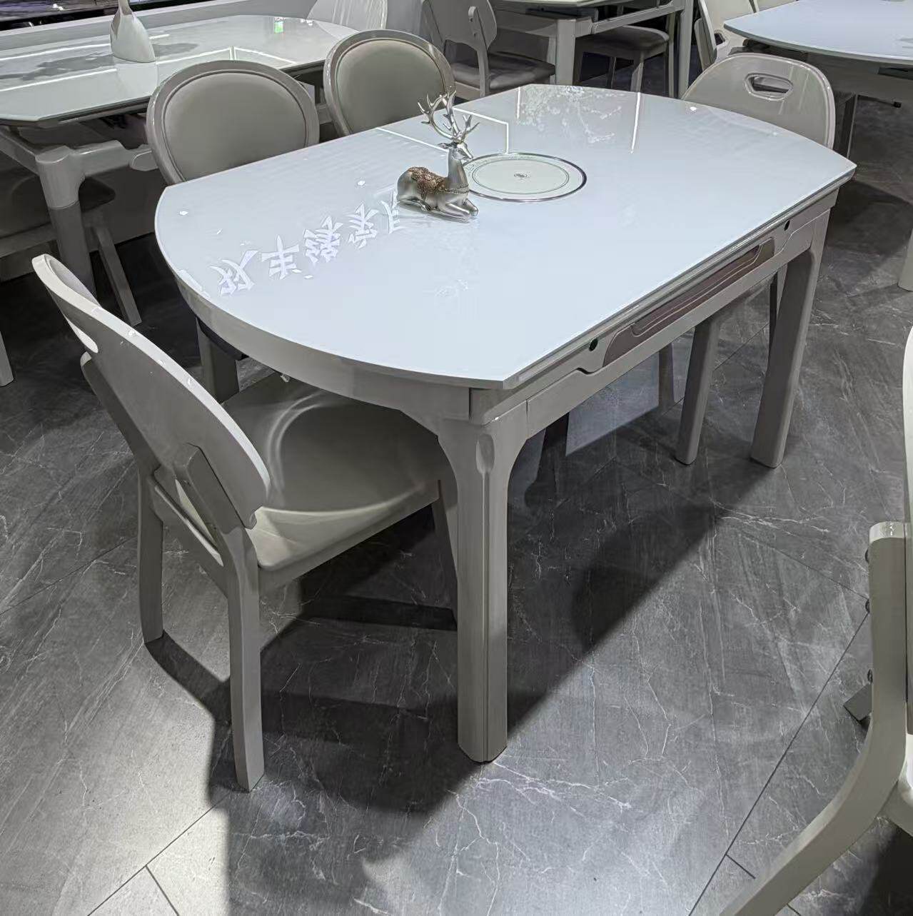 现代简约可伸缩实木餐桌椅组合6人餐桌一桌六椅