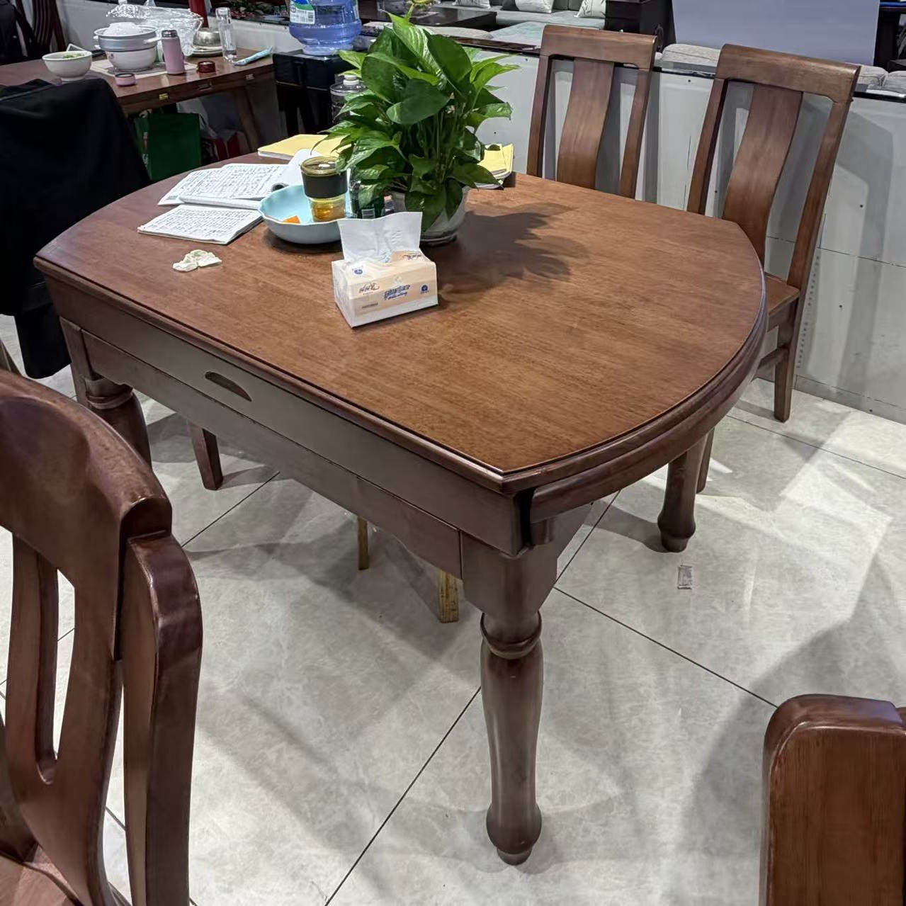 可伸缩实木餐桌椅家用圆桌长桌桌椅组合